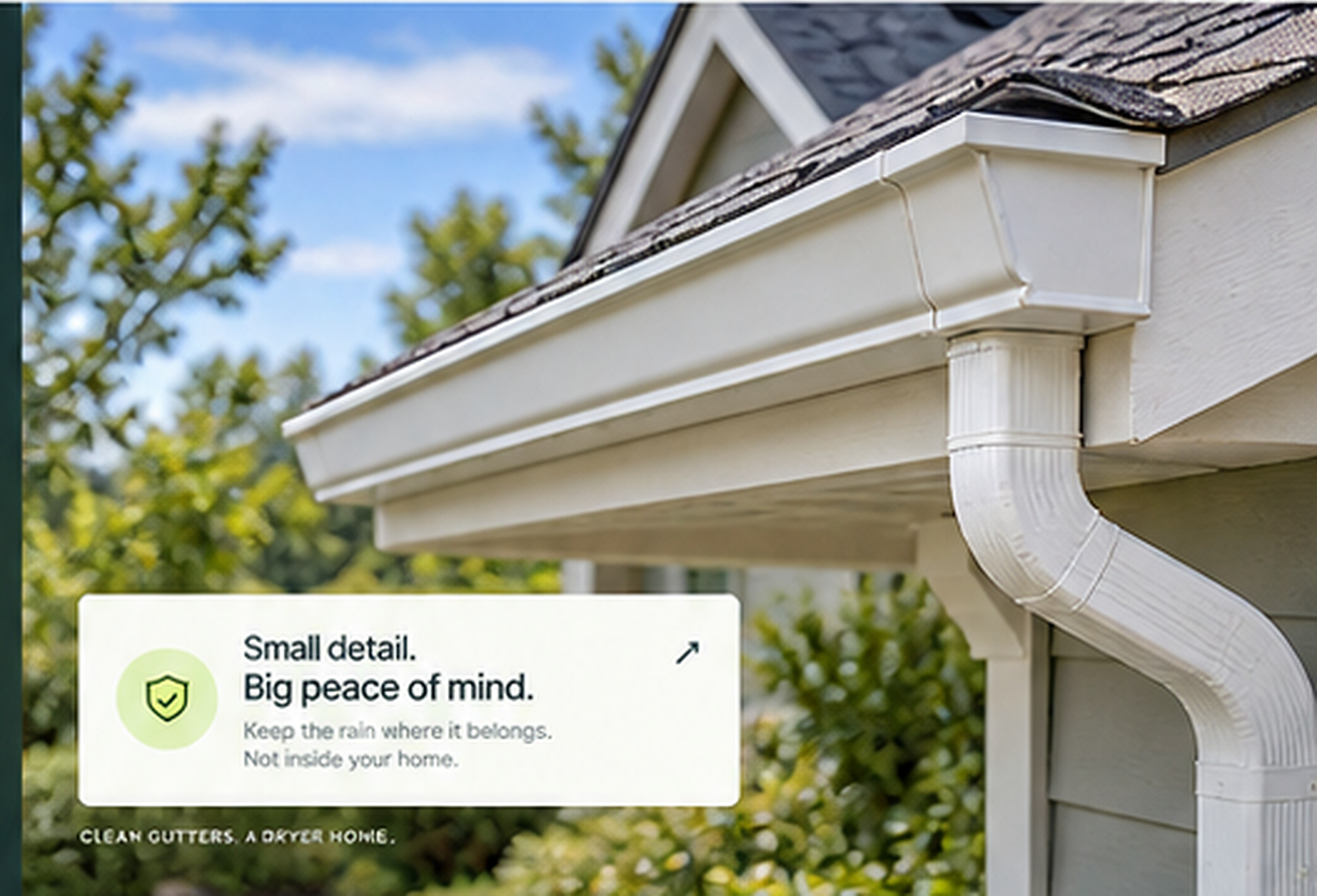 Seamless gutter and downspout installed on home roofline