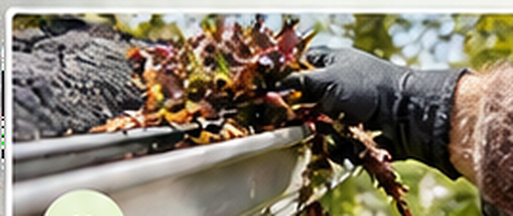 Gutter cleaning technician removing leaf debris from residential gutter